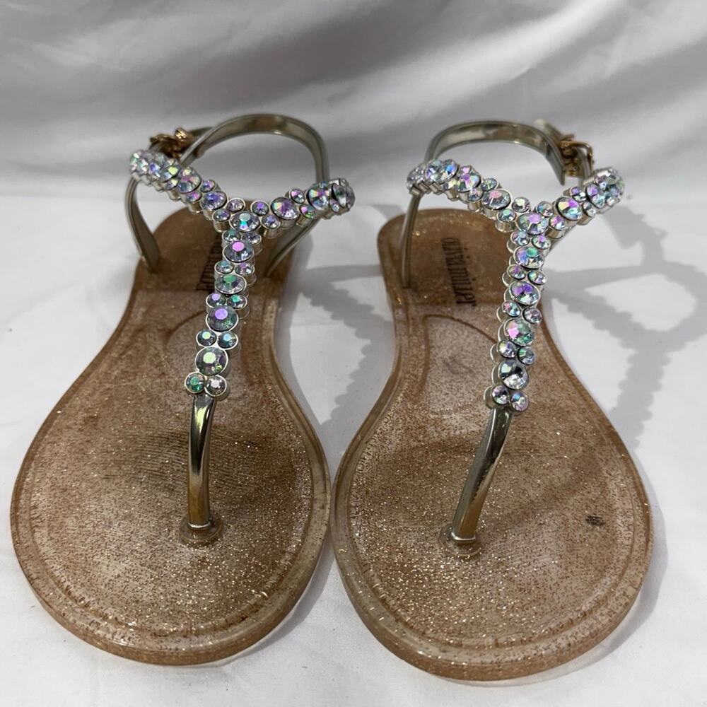 Olivia Miller Size 6 Clear Glitter Sandals Casual Buckle Shoes (A04)